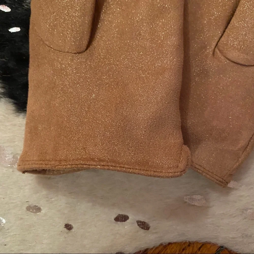 Shimmery Tan Faux Fur Lined Gloves